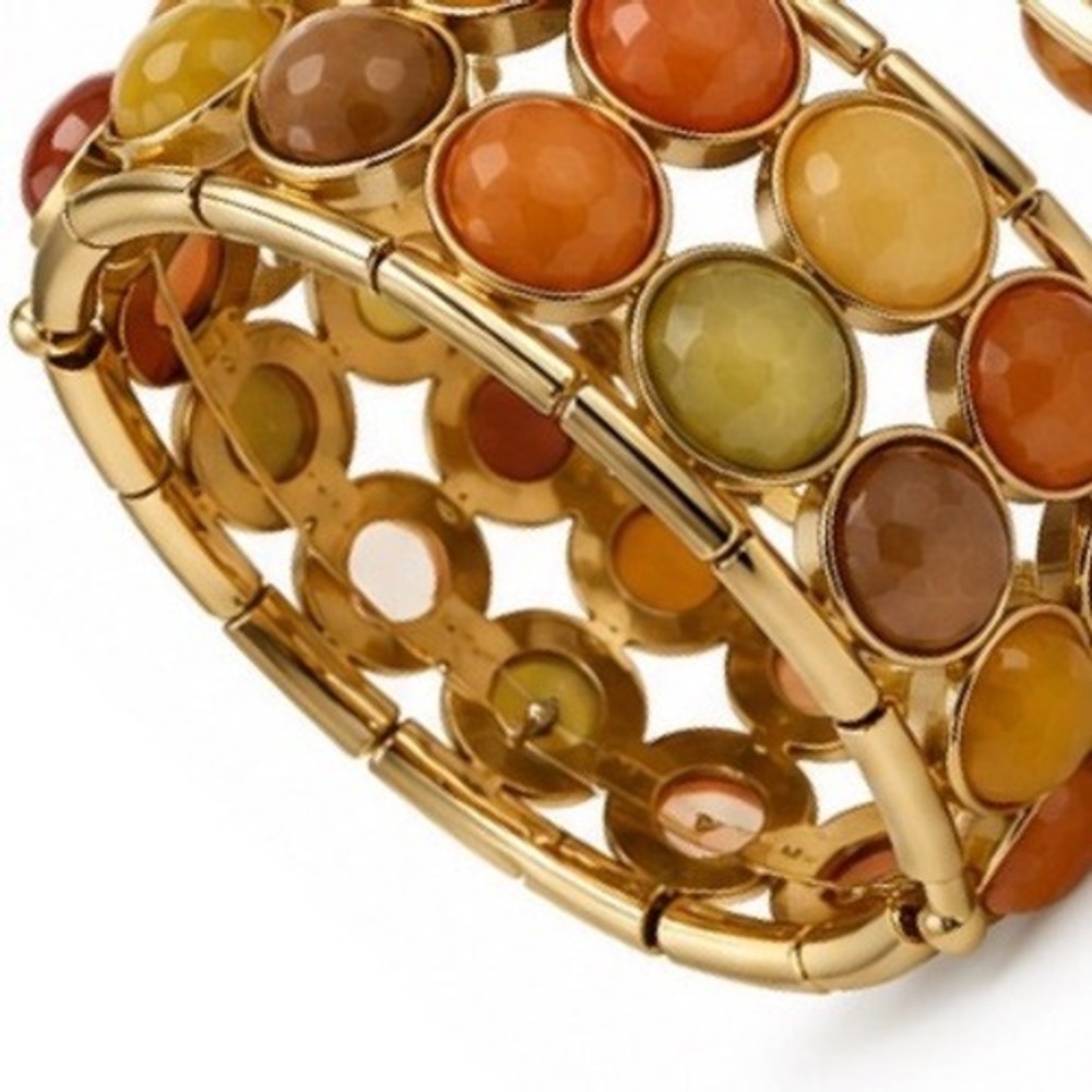 Gold Tone Double Row Faceted Resin Cabochon
Stretch Cuff Bracelet Autumn Tones - Picture 4 of 8